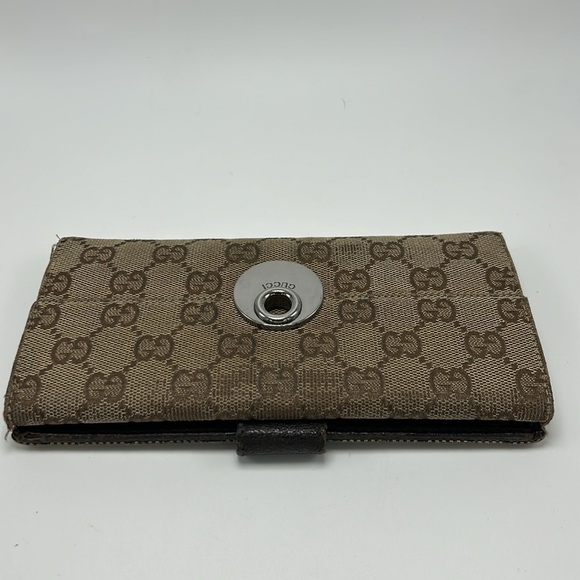 Authentic Vintage Gucci Double Snap Brown Web Long Wallet - Picture 6 of 13
